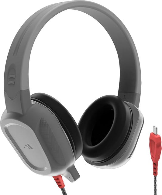 Brenthaven Wired Headphones with Mic | USB C On-Ear Rugged 2 Adjustable Headphones with Long Tangle Free Cord - Lightweight Durable & Drop Tested School Supplies for Kids & K-12 Students - Gray