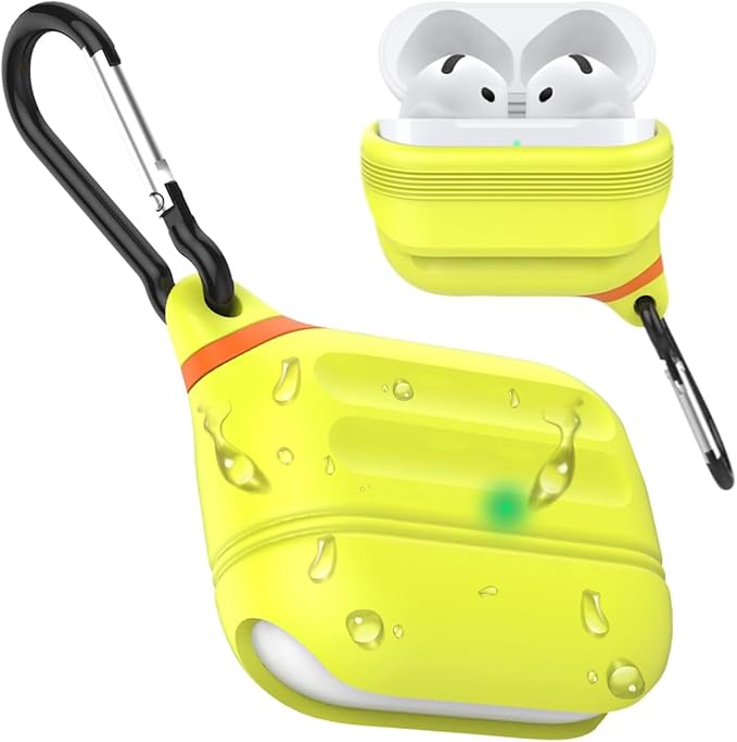 for Airpods 4 Case Silicone Compatible with Apple Airpods 4 | Waterproof Protection | Glow | for USB-C/Wireless | Anti-Lost | One Piece | Night Glow Yellow