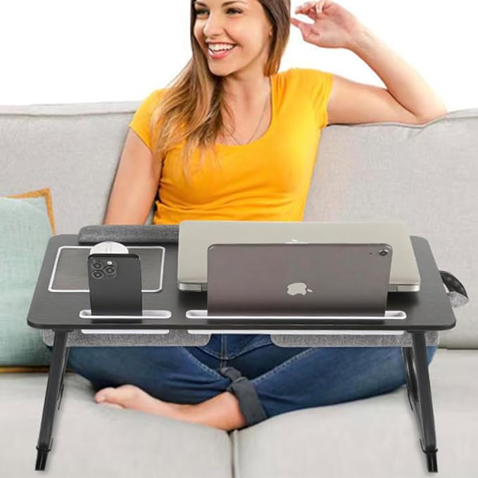Laptop Desk,2 in 1 Lap Desk with Cushion 17 inch Laptop,Folding Table with Mouse pad Card Slot for iPad Mobile Phone Lap Desk for Bed Couch Bed Tray for Working Wooden Table for Reading