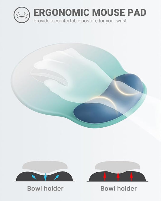 Ergonomic Mouse Pad Wrist Support, Comfortable Mouse Pad Wrist Rest, Relieve Wrist Pain Gel Mouse pad, Non-Slip Rubber Base Mousepad for Laptop, Computer(Gradient White Blue)