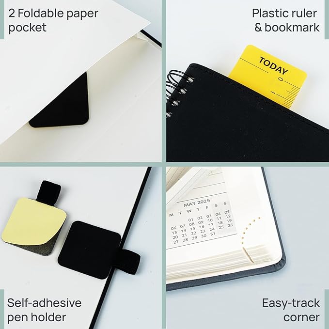 POPRUN 2025-2026 Monthly Planner Spiral Bound, 8.5'' x 11.25'' Academic Calendar (July 2025-July 2026) Appointment Book with Stair Tabs, Leather Cover, 4 Pages per Month with Notes - Soft Pink