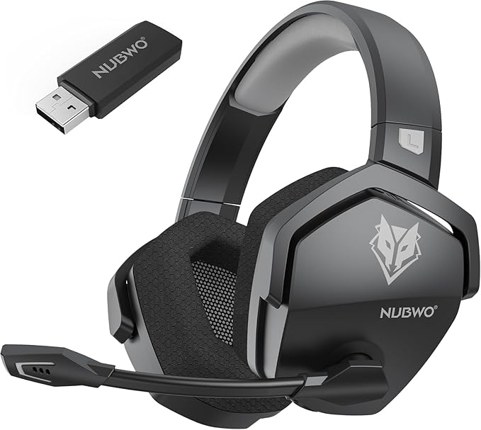 NUBWO Wireless Gaming Headset with Mic for Ps5 Ps4 PC, Zero Interference, 100-Hour Battery All-Day Play, 23ms Sync for Fortnite & Call of Duty/FPS Gamers, Triple Mode All Devices Compatible - Gray