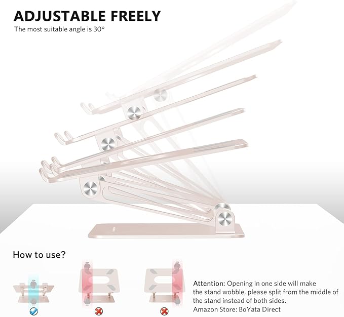 BoYata Laptop Stand, Adjustable Ergonomic Laptop Holder, Aluminium Alloy Notebook Stand Compatible for MacBook Pro/Air, Dell XPS, Lenovo, Samsung Laptops Up to 17 inches-Champagne Gold