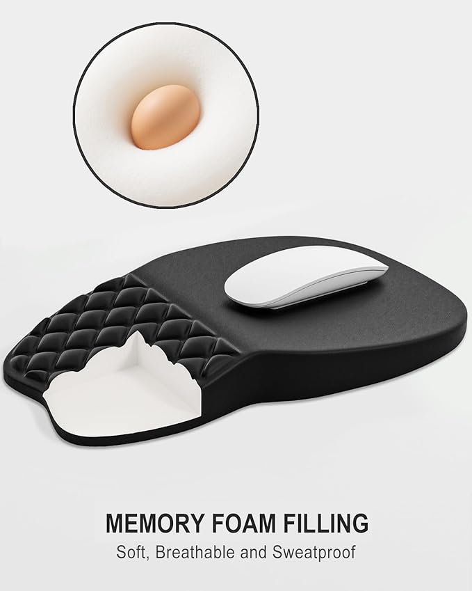 Auhoahsil Ergonomic Mouse Pad with Wrist Rest, Comfortable Slope Computer Mouse Mat with Wrist Support, Memory Foam Filling, Non-Slip Silicone Base, Pain Relief, for Gaming & Work, 8 x 12 in, Black