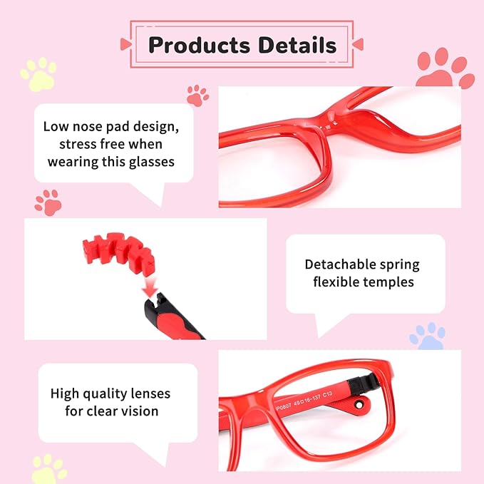 BiBiBear Toddler/Kids/Teens Glasses - Unbreakable TR90 Frame, 180° Flexible, Lightweight & Safe Glasses for Kids Age 2-15