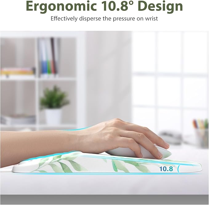 3 in 1 Ergonomic Mouse Pad and Keyboard Wrist Rest, Cute Mouse Pad with Wrist Support Massage Design, Non-Slip Wrist Pad for Mouse, Desk Mouse Set (Green Plant)