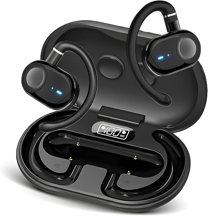 Open Ear Earbuds, Open Ear Headphones with 16mm Speakers, Bluetooth 5.4 Wireless, Biaxial Rotation, Lightweight, 20H Playtime, Over Ear Bluetooth Headphones for Running, Workout, IPX5 Waterproof
