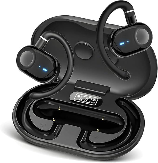 Open Ear Earbuds, Open Ear Headphones with 16mm Speakers, Bluetooth 5.4 Wireless, Biaxial Rotation, Lightweight, 20H Playtime, Over Ear Bluetooth Headphones for Running, Workout, IPX5 Waterproof