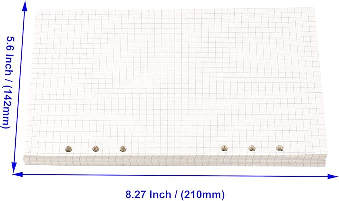 800 Sheets(1600 Pages) A5 Grid Refill Paper, 120gsm A5 Refill Paper Squared Planner Insert 6 Hole Punched, Bullet Grid Journal Notebooks for School,Office, 5.6 x 8.27 Inch