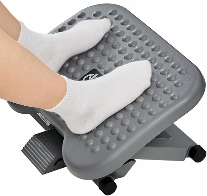 HUANUO Adjustable Desk Footrest, Foot Rest for Under Desk at Work with Massage, Adjustable Foot Stool with 3 Height Position & 30 Degree Tilt Angle Adjustment for Home, Office, Gray