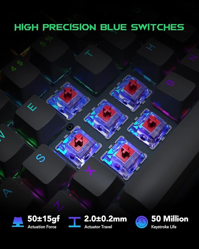Black Shark RGB Mechanical Gaming Keyboard LED Backlit Wired Keyboard with Red Switches, Fully Programmable, Anti-Ghosting 104 Keys for Desktop PC, Sixgill K2