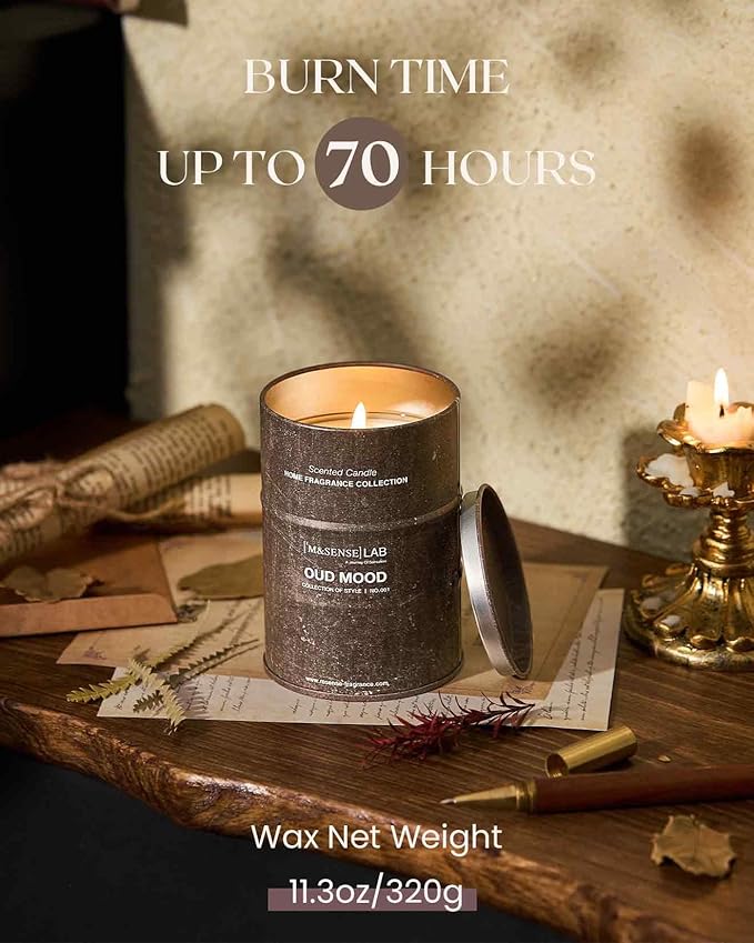 M&SENSE Oud Mood Scented Candles Natural Non Toxic, Aromatherapy Candle for Stress Relief Meditation Relaxing, Housewarming Gifts for Women Men, 11.3oz 70 Hour Long Burning