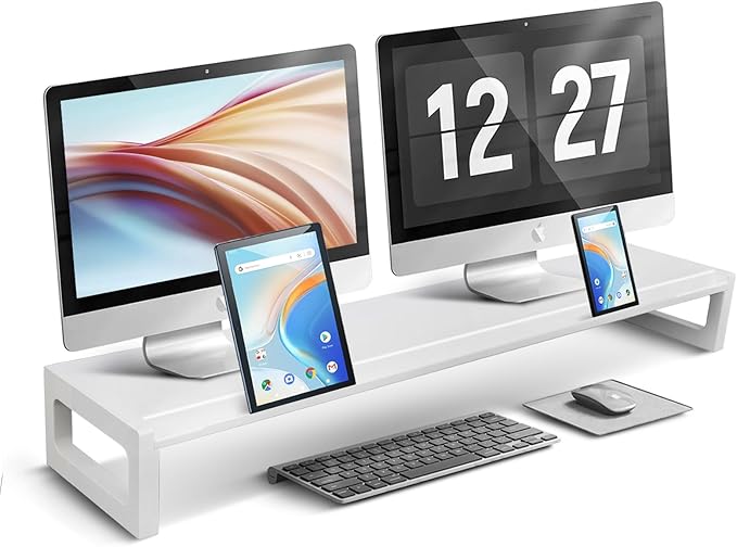 Dual Monitor Stand Riser – 36-Inch Computer Monitor Stand with Multifunctional Slot for 2 Monitors, Multi-Purpose Desktop Storage for Laptop, Printer, TV