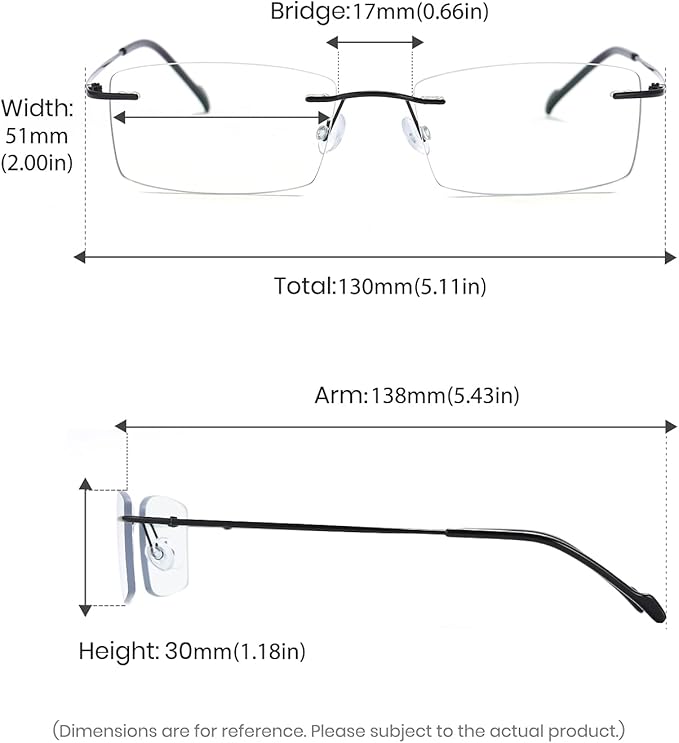 Cyxus Titanium Small Rectangle Blue Light Glasses for Men Blue Light Blocking Eyewear Ultra Light Anti Eye Strain Rimless Eyeglasses Reduce Headache