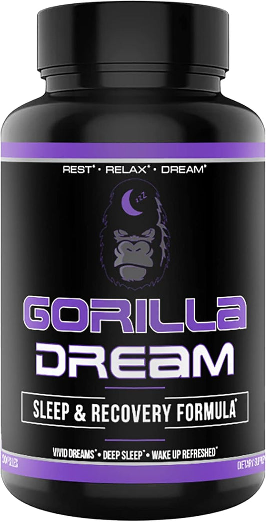 Gorilla Mind Dream Sleep Supplement (120 Capsules) - Nootropic Infused Comprehensive Sleep & Recovery Supplement - GABA, Melatonin, Valerian Root, Magnesium, L-Theanine, Sensoril, Ashwagandha & More