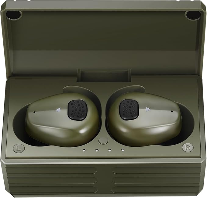 Electronic Shooting Earbuds - Ear Hearing Protection NRR 28dB Bluetooth 5.3 Noise Cancelling & Sound Amplification - Rechargeable Case for Hunting and Range(Green)