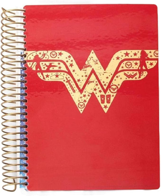 Paper House Productions DC Comics Wonder Woman 12 Month Undated 7.5" Planner with Month and Event Flag Stickers - Logo on Red