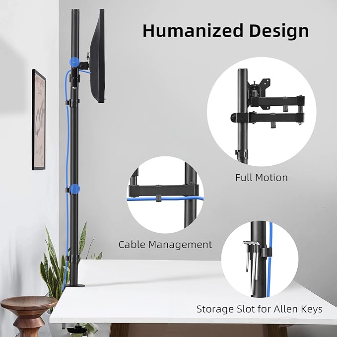 Bracwiser Monitor Mount - Single Fully Adjustable Arm Fits 13-32 inch Screen (MD71221)