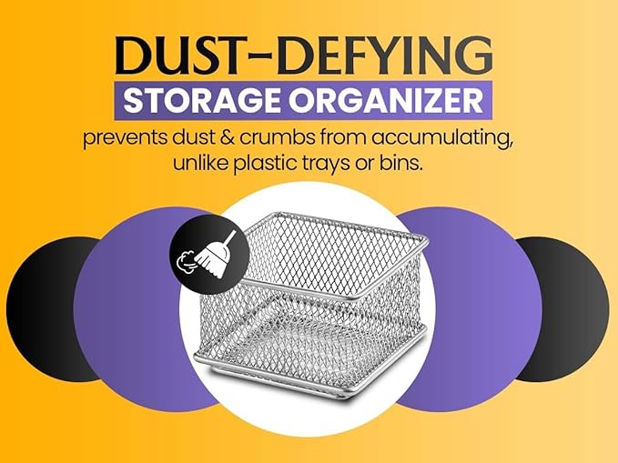 YBM HOME Silver Mesh Drawer Cabinet and or Shelf Organizer Bins, School Supply Holder Office Desktop Organizer Basket (12, 3x3x2 Inch)