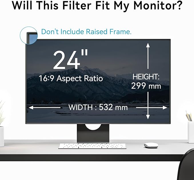 [2-Pack] 24 Inch Anti Blue Light Anti Glare Computer Screen Protector for 16:9 Widescreen Monitor, Removable Anti-Scratch Anti-UV Blocking Screen Filter, Eye Protection Reduce Eye Fatigue and Strain