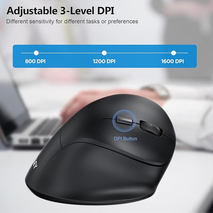 AUTLEY Ergonomic Mouse for Large Hands, Vertical Mouse, 2.4GHz Wireless Computer Mouse for Windows/macOS - 6 Buttons, Low Power Warning, 800/1200/1600 DPI, Black