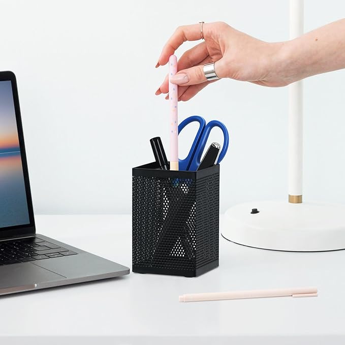 Comix Mesh Pen Holder Desk, Wire Pencil Holder with Foam Pad and Non-Slip Bottom Office Supplies Desk Organizer for Home Office School, 1 Pack