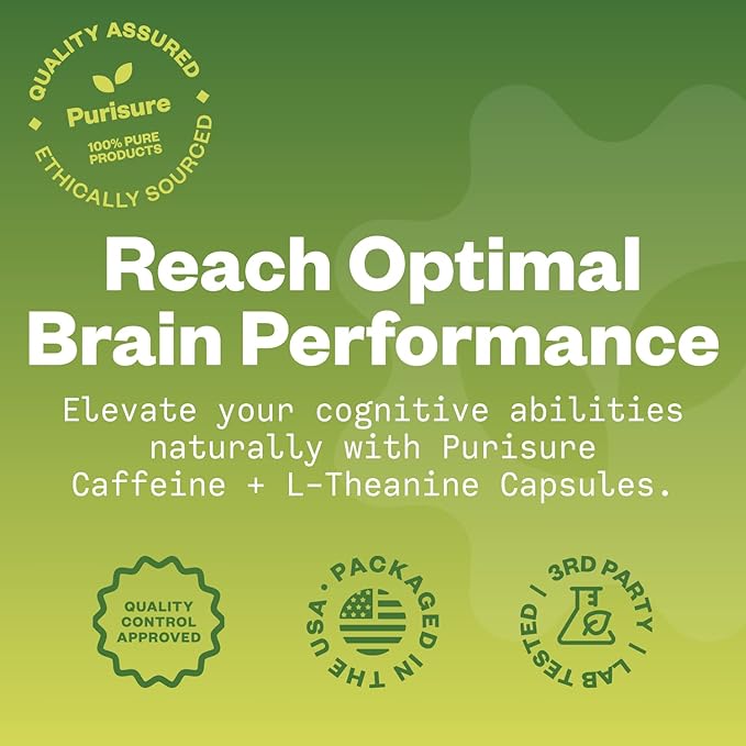 Caffeine Theanine Capsules, Caffeine Pills 100mg L Theanine for Pre Workout, Energy, and Clarity, Energy Pills for Fatigue, Nootropic Supplement, 120 Day Supply