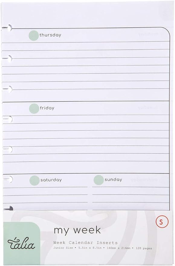 Talia Discbound Notebook Refills (Horizontal Undated Layout, Junior (5.5in x 8.5in))