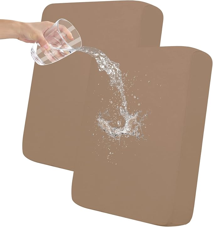 Easy-Going 100% Waterproof Chair Sofa Seat Cushion Slipcovers Couch Cushion Cover Stretch Furniture Protector for Kids, Pets (2-Piece Loveseat Cushion, Camel)