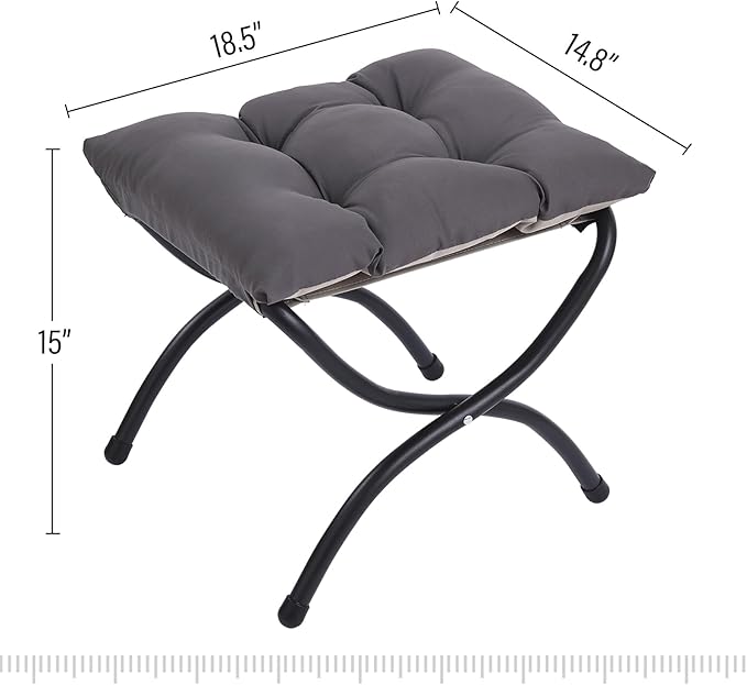 LITA Folding Upholstered Footrest Stool, Modern Small Portable Accent Ottoman with Detachable Thick Cotton Cushion Padded Sofa Stool with Metal Frame for Lazy Chair, Living Room & Bedroom, Dark Grey