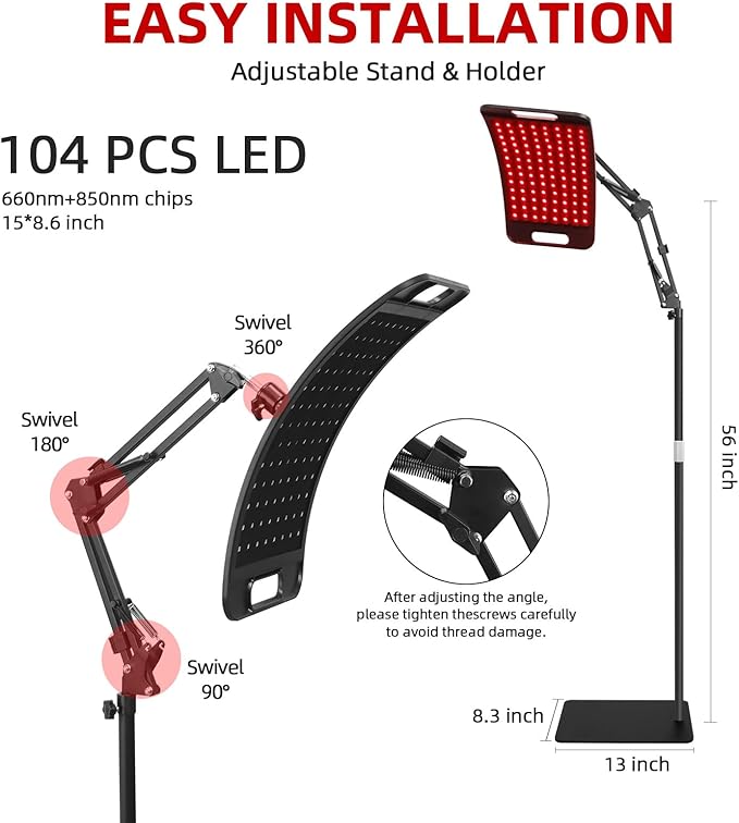 Red Light Therapy Lamp,Infrared Light Therapy with 660nm Visible Red Light & 850nm Invisible Infrared Light with Floor Stand,Infrared Light Therapy for Body