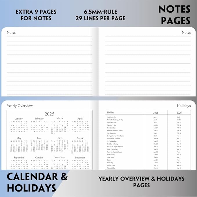 2025-2026 Planner - Weekly and Monthly Planner, Oct 2025 - Dec 2026, Contacts and Notes Pages, Vegan Leather Cover, Elastic Closure, 5.5”x8.25”, Purple