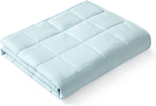 YnM Weighted Blanket,Heavy 100 Percent Oeko-Tex Certified Cotton Material, Bed Blanket for One Person of 140lbs, Ideal for Queen/King Bed (60x80 Inches, 15 Pounds, Light Blue)