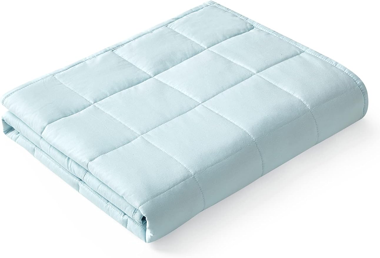 YnM Weighted Blanket,Heavy 100 Percent Oeko-Tex Certified Cotton Material, Bed Blanket for One Person of 160lbs, Ideal for Queen/King Bed (60x80 Inches, 17 Pounds, Light Blue)