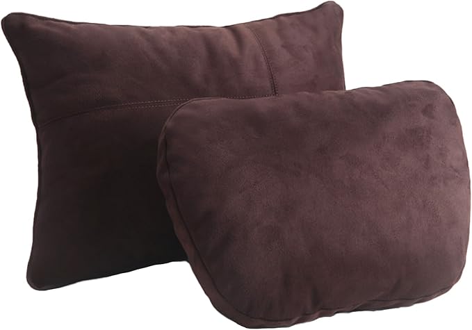 2PCS Car Pillow for Car Neck Pillow for Driving Seat Lumbar Support Soft Cushion with Extra Filling Accessories Back Support for Travel Nap and Trips Sleeping (Coffee, Head and Lumbar)