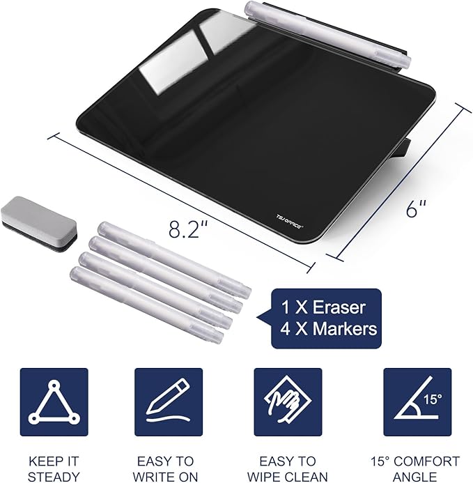 Small Desktop Glass Dry-Erase Whiteboard - 8 X 6 Inches Tabletop Easel Whiteboard with Stand, Desk Board Buddy for Artist, Teacher and Student