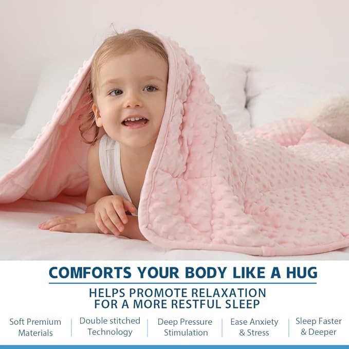 Kids Weighted Blanket Twin 7lbs (41"×60",Pink) Breathable Soft Minky Weighted Throw Blanket for All Season,Heavy Blanket with Premium Glass Beads