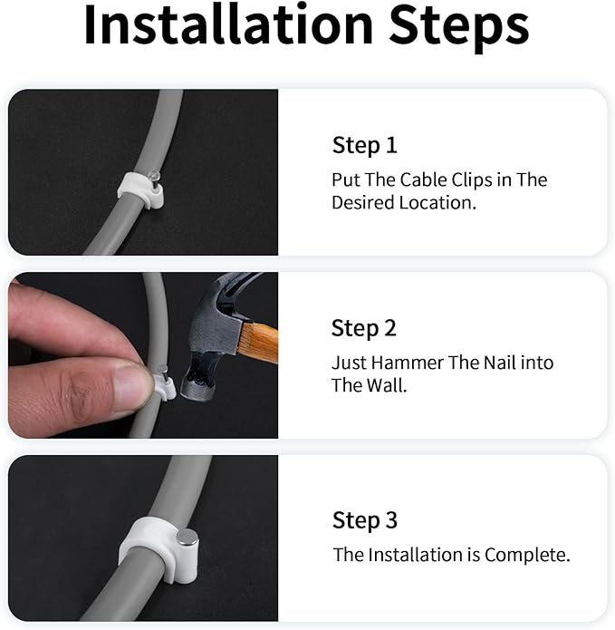 Cable Clips, 100 Pcs, 7mm, Wire Wall Clips with Steel Nails, Cable Management Organizer Clips, Cable Tacks Coax Holder Clips, RG6 RG59 CAT6 RJ45 Cable Cord Clips, White