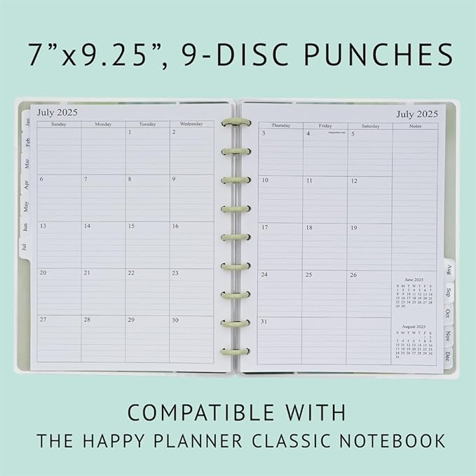 newestor 2025-2026 Planner Refills for Happy Planner Classic Size, Monthly Pages, Aug 2025 - Dec 2026, 9-Disc Punched, 7" x 9-1/4"