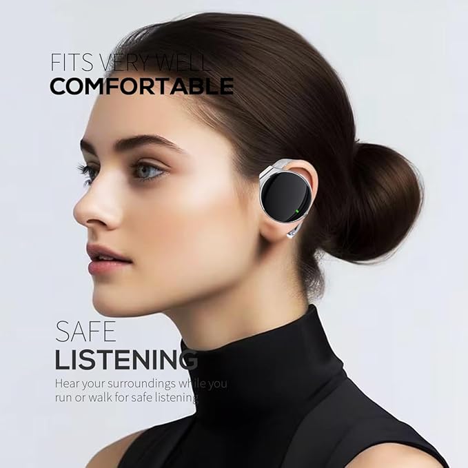 Open Ear Bluetooth Headphones with Over-Ear Hooks, Bluetooth 5.4 Wireless Earbuds, 52H Playtime, HD Mic, Clip on Earphones, Dual Device Connectivity for Running, Gym, Workouts & Office Use