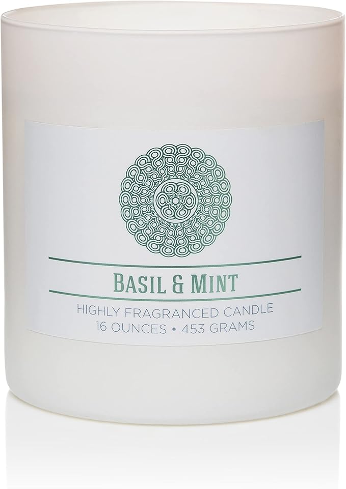 CAROLINA Basil & Mint Scented Candle, 16 oz Wellness Relaxing Aromatherapy Candle, 2 Wick White Jar Soy Blend Wax, Candles for Home, 60H Burn - Made in The USA