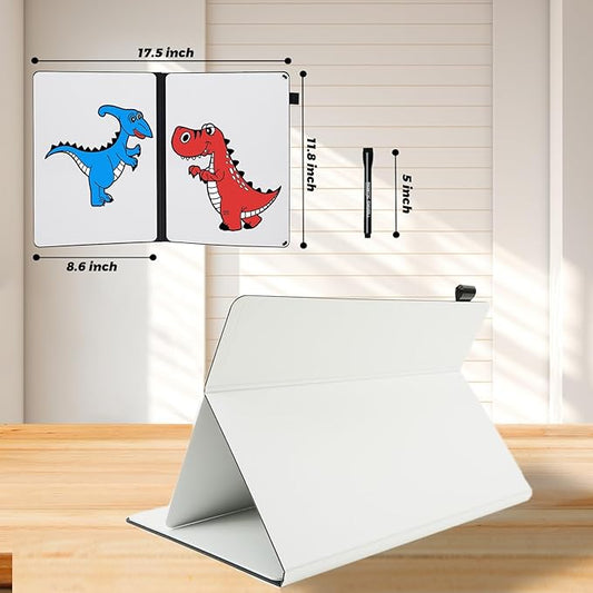 Small Portable White Board Dry Erase Notebook, 9" x 12" Double Sided Folding Whiteboards with 3 Pens, A4 Reusable Notebook with Storage Mesh Bag for Study, Meeting, Draft, Notes, Doodling