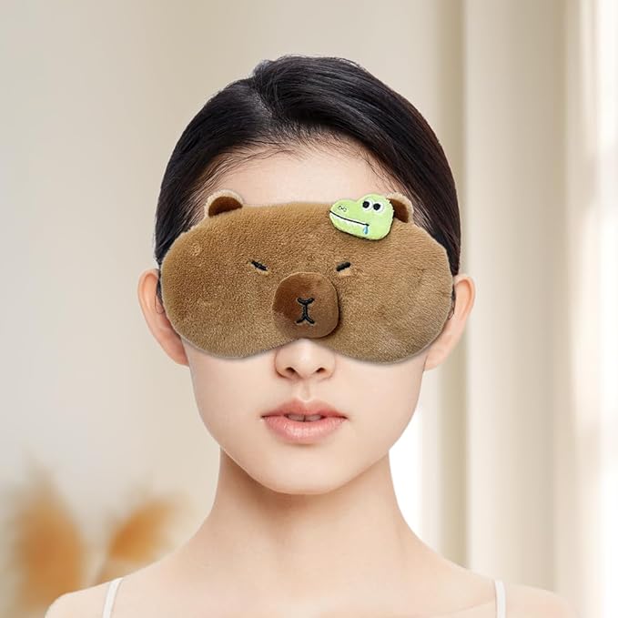 PERFECTSIGHT Cute Plush Eye Mask, Lightweight Adjustable Eyeshade, Faux Fur Cover for Women Men Sleep Travel Nap (Capybara)