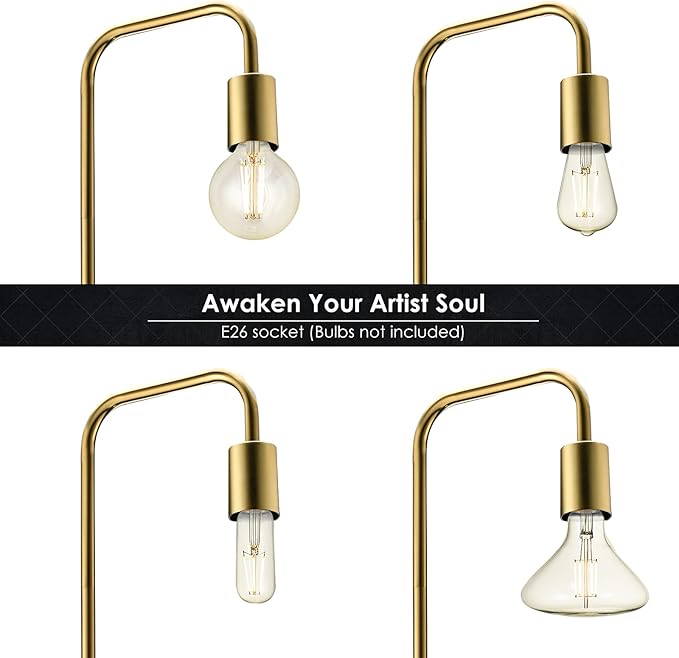 BoostArea Industrial Gold Standing Lamp, 63 Inch, E26 Socket, On/Off Footswitch, ETL Listed, Modern for Bedroom, Living Room, Minimalist, Vintage, Mid-Century, Boho, Metal