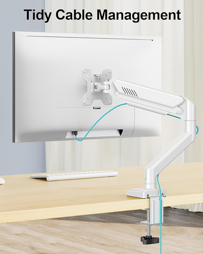 Single Monitor Arm Desk Mount Fits 13 to 32 inch Computer Screens, Holds 4.4 to 22lbs Display VESA Mount, Adjustable Monitor Stand with Clamp/Grommet Mounting Base, 75/100mm Bracket, White, Freelift