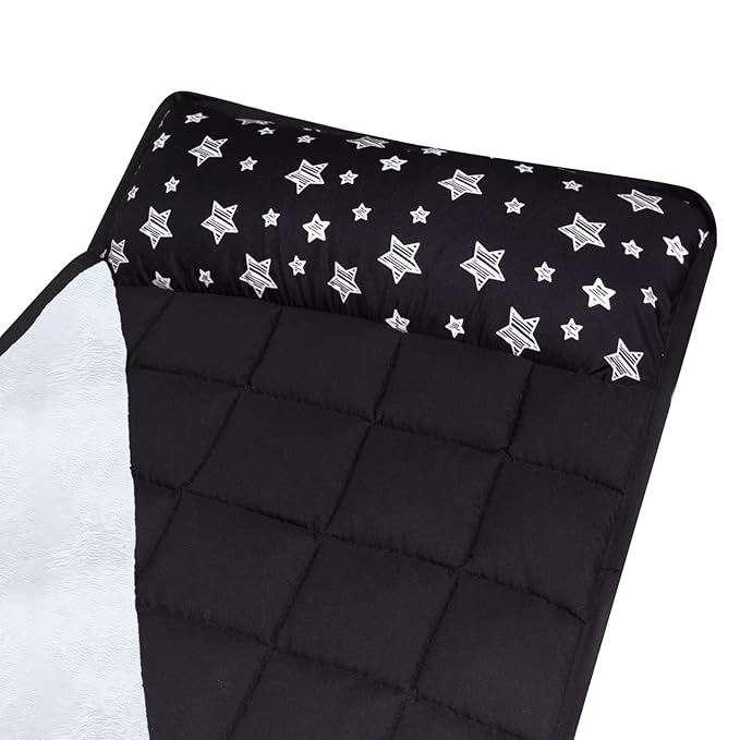 Toddler Sleeping Bag Nap Mat Black with Fleece Blanket, Lightweight, Soft Perfect for Kids Preschool, Daycare, Travel Sleeping Bag Boys Girls, 21" x 50" Fit Standard Cot