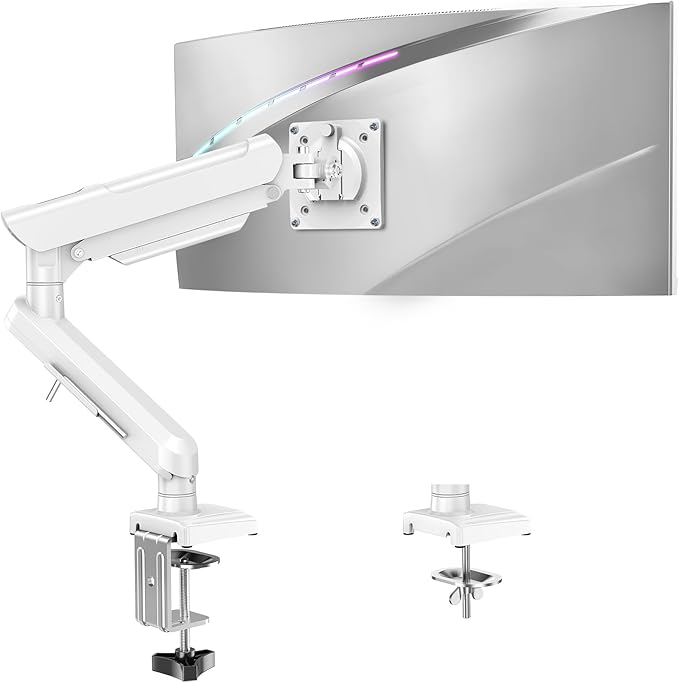 Single Monitor Mount for 22 24 27 32 inch Screen, Gas Spring Arm Holds 4.4-22 lbs, Monitor Desk Mount, Gaming & Home Office Use, VESA 75x75mm & 100x100mm, Freelift Pro White
