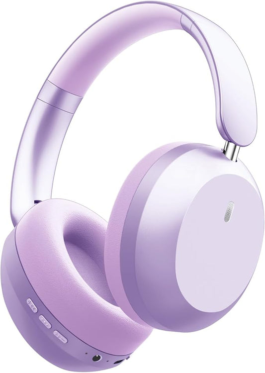 Y05 Bluetooth Headphones Wireless Over Ear with Microphone 48 Hours Playtime, High Sound Quality Foldable Soft Earpads Earphones for Travel - Purple