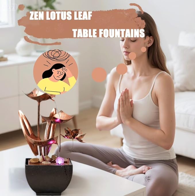 Water Fountain Indoor Waterfall Fountain 3-Tier: Small Waterfall Fountains with Lights - Relaxing Zen Décor for Home Living Room or Bedroom and Office Bronze