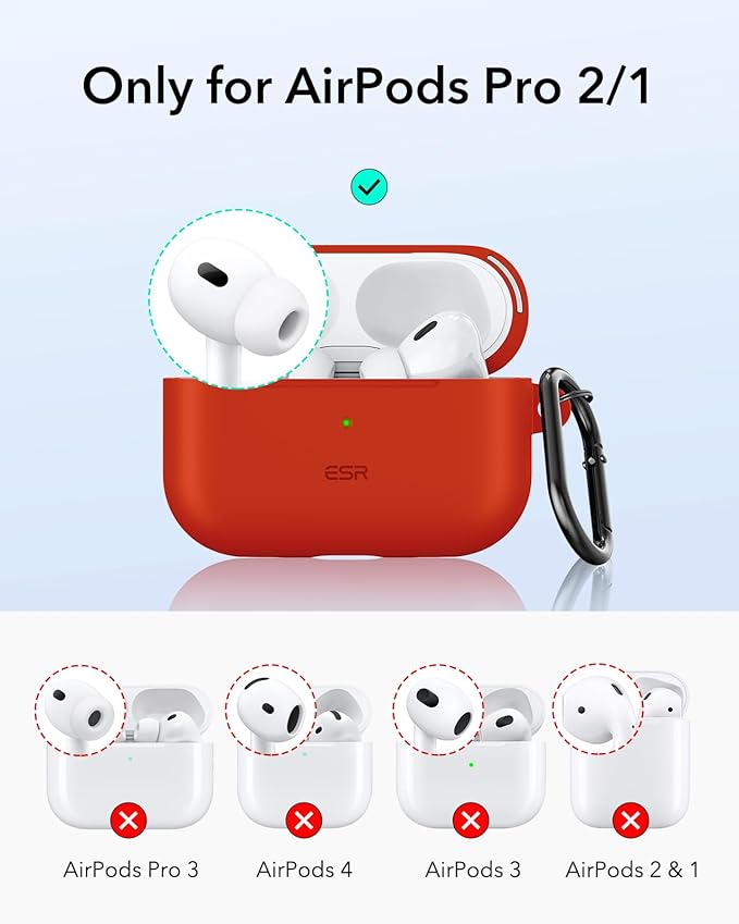 ESR for AirPods Pro 2 Case, Compatible with Airpods Pro 2nd Generation Case (2023/2022/2019), Compatible with MagSafe, Magnetic Lid Lock, Full Drop Protection, Red